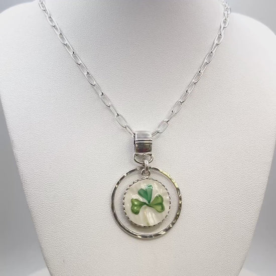 Sterling Silver Shamrock Necklace, Vintage Handmade  Jewelry, Lucky Pendant Necklace, Repurposed Belleek China