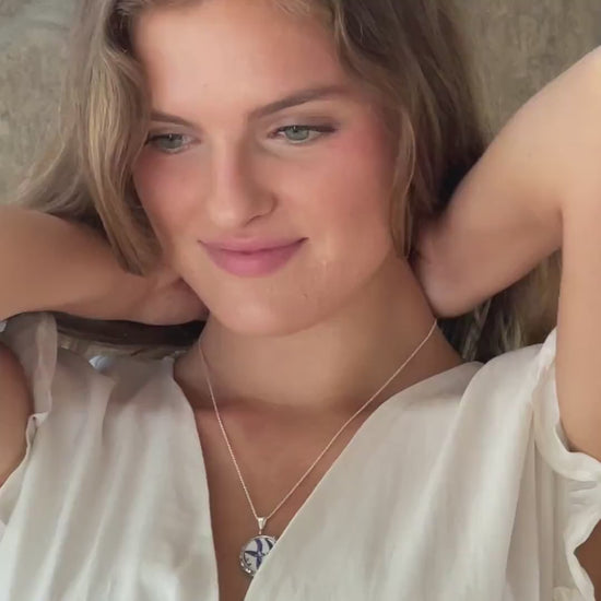 Love Birds China Necklace, Broken China Jewelry, Romantic 20th Anniversary Gift for Wife, Vintage Blue Willow Ware China