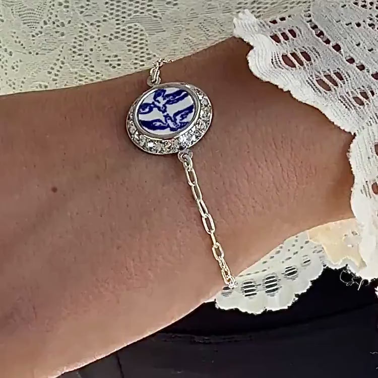 20th Anniversary  Gift for Wife, Love Birds Crystal Charm Bracelet or Locket Set, Romantic Gifts for Her,  Adjustable Sterling Chain