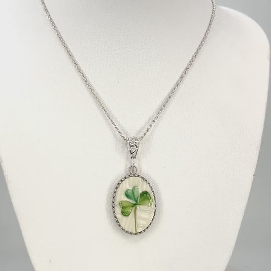Repurposed China Jewelry, Hand Painted Irish Belleek Necklace, Hand Painted Shamrock