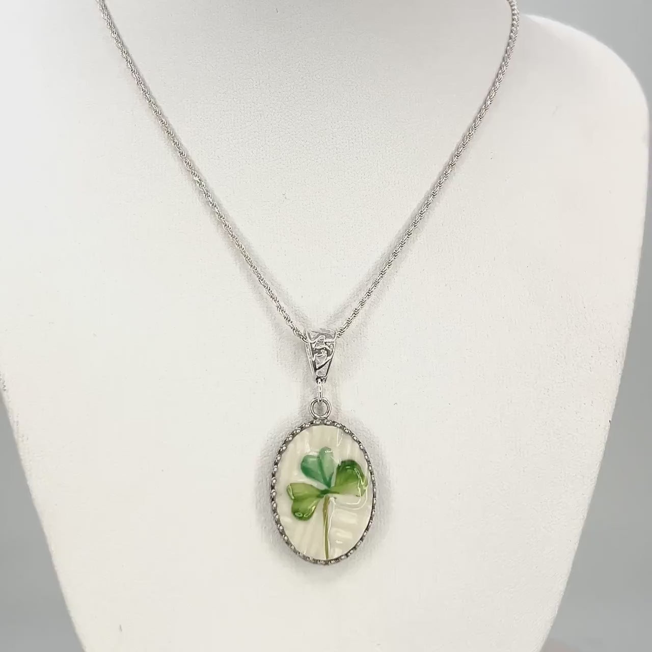 Repurposed China Jewelry, Hand Painted Irish Belleek Necklace, Hand Painted Shamrock