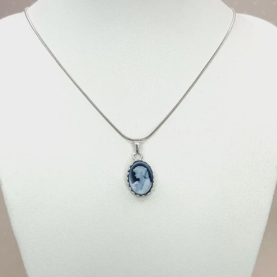 Dainty Vintage Cameo Pendant Necklace, Sterling Silver Victorian Woman Jewelry, Daughter Gift