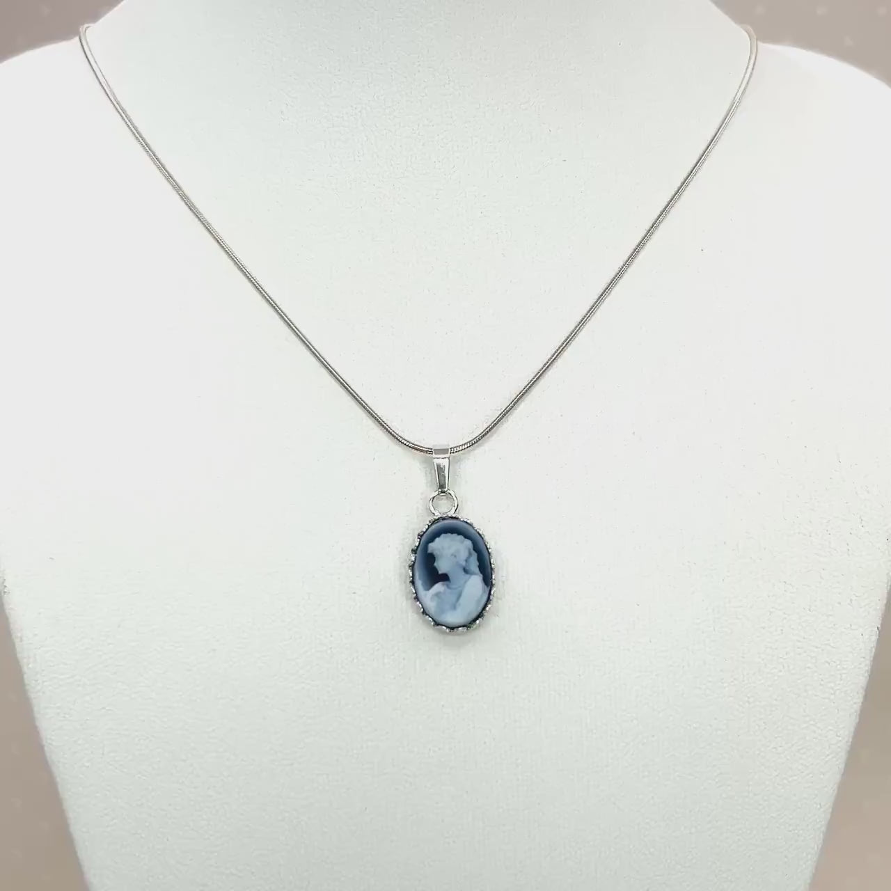 Dainty Vintage Cameo Pendant Necklace, Sterling Silver Victorian Woman Jewelry, Daughter Gift