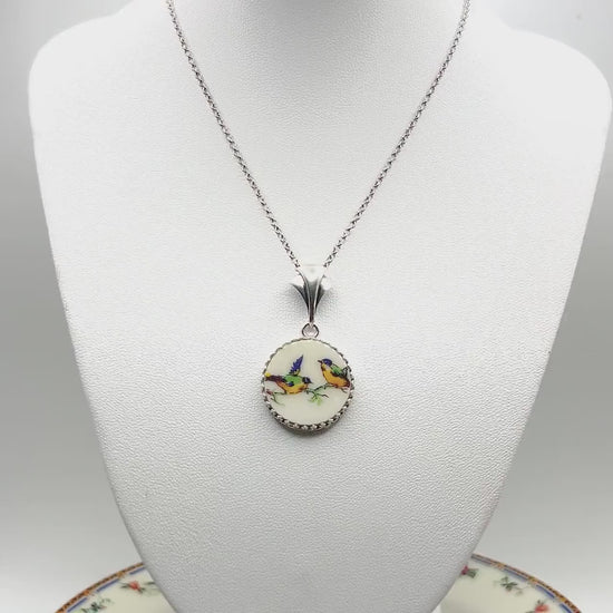 Love Birds Anniversary Gifts for Girlfriend, Antique Broken China Jewelry Necklace