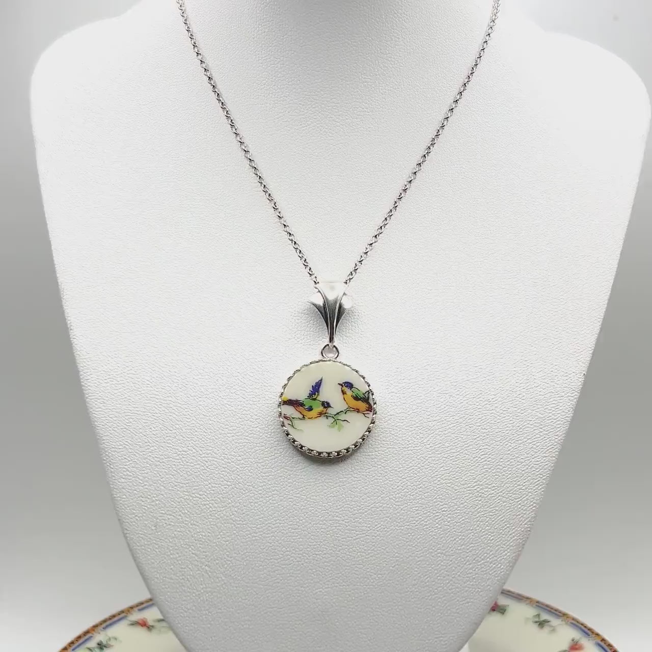 Love Birds Anniversary Gifts for Girlfriend, Antique Broken China Jewelry Necklace