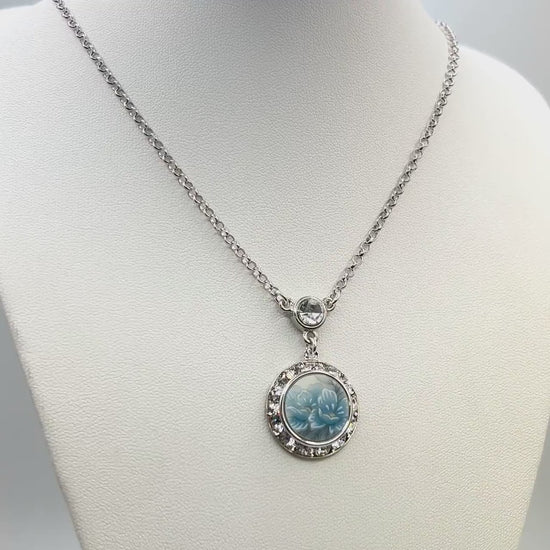 Vintage Japanese Porcelain Necklace, 18th Anniversary Gift for Wife, Dainty Crystal Jewelry