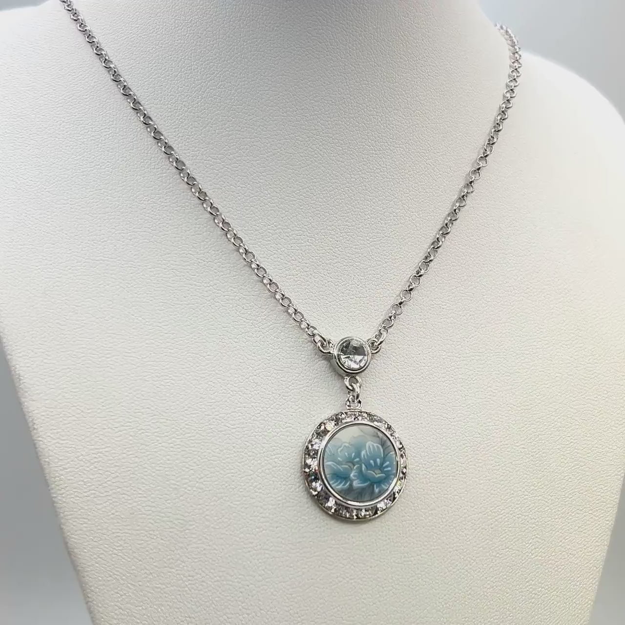 Vintage Japanese Porcelain Necklace, 18th Anniversary Gift for Wife, Dainty Crystal Jewelry
