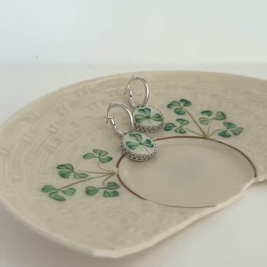 Dainty Irish Hoop Earrings, Vintage Belleek Broken China Jewelry, Celtic Gifts for Her