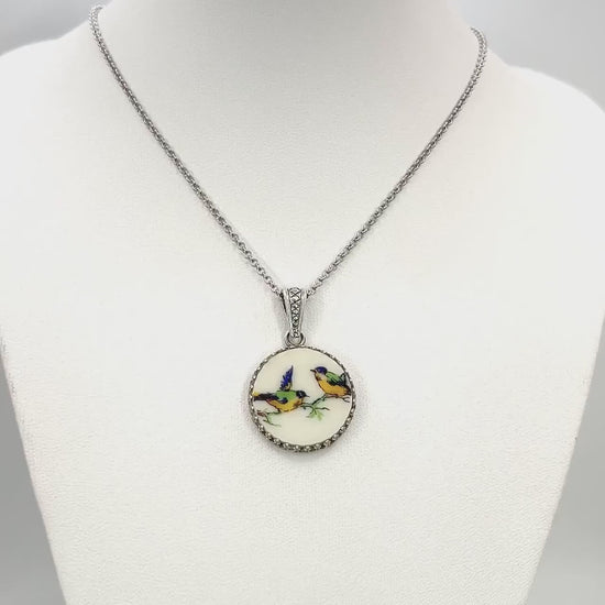 Adjustable Love Birds Necklace, Vintage Broken China Jewelry, Handmade 20th Anniversary Gift for Wife