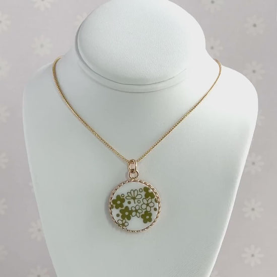 14k Solid Gold Crazy Daisy Spring Blossom Corelle Pendant or Necklace, Retro Broken China Jewelry