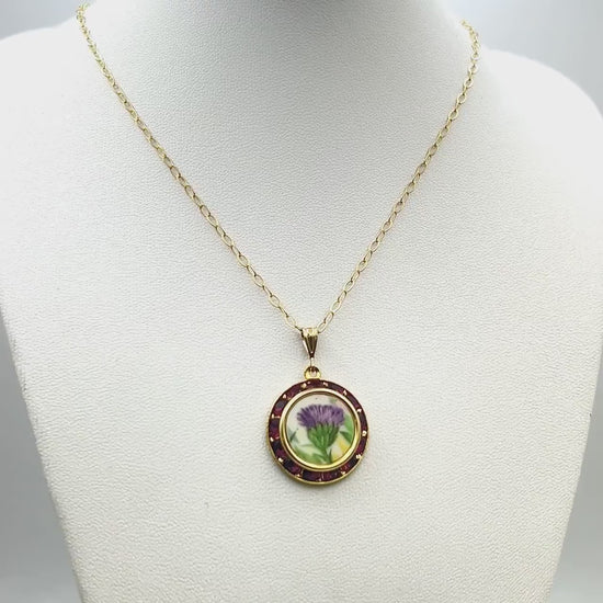 Porcelain Thistle Necklace, 18th Wedding Anniversary Gift for Wife, Gold Broken China Jewelry
