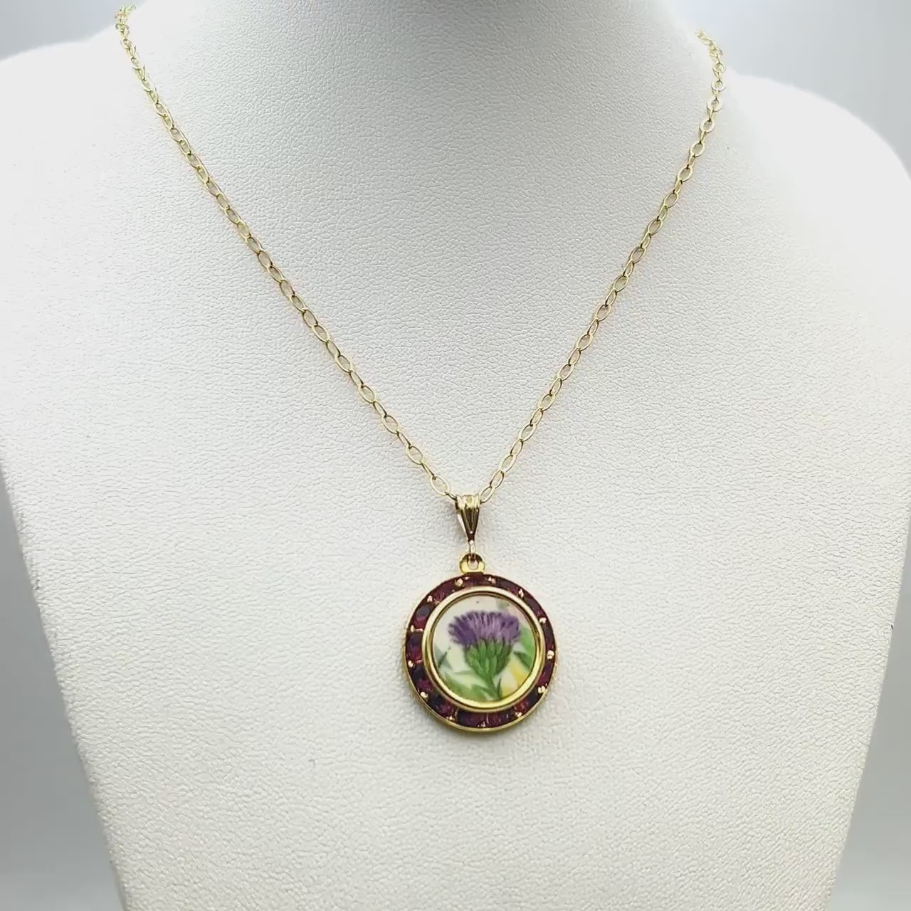 Porcelain Thistle Necklace, 18th Wedding Anniversary Gift for Wife, Gold Broken China Jewelry