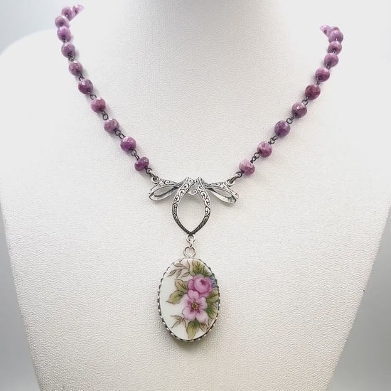 One-of-a-Kind 20th Anniversary Gift for Wife, Sterling Silver Sapphire Necklace,  Artisan China Jewelry