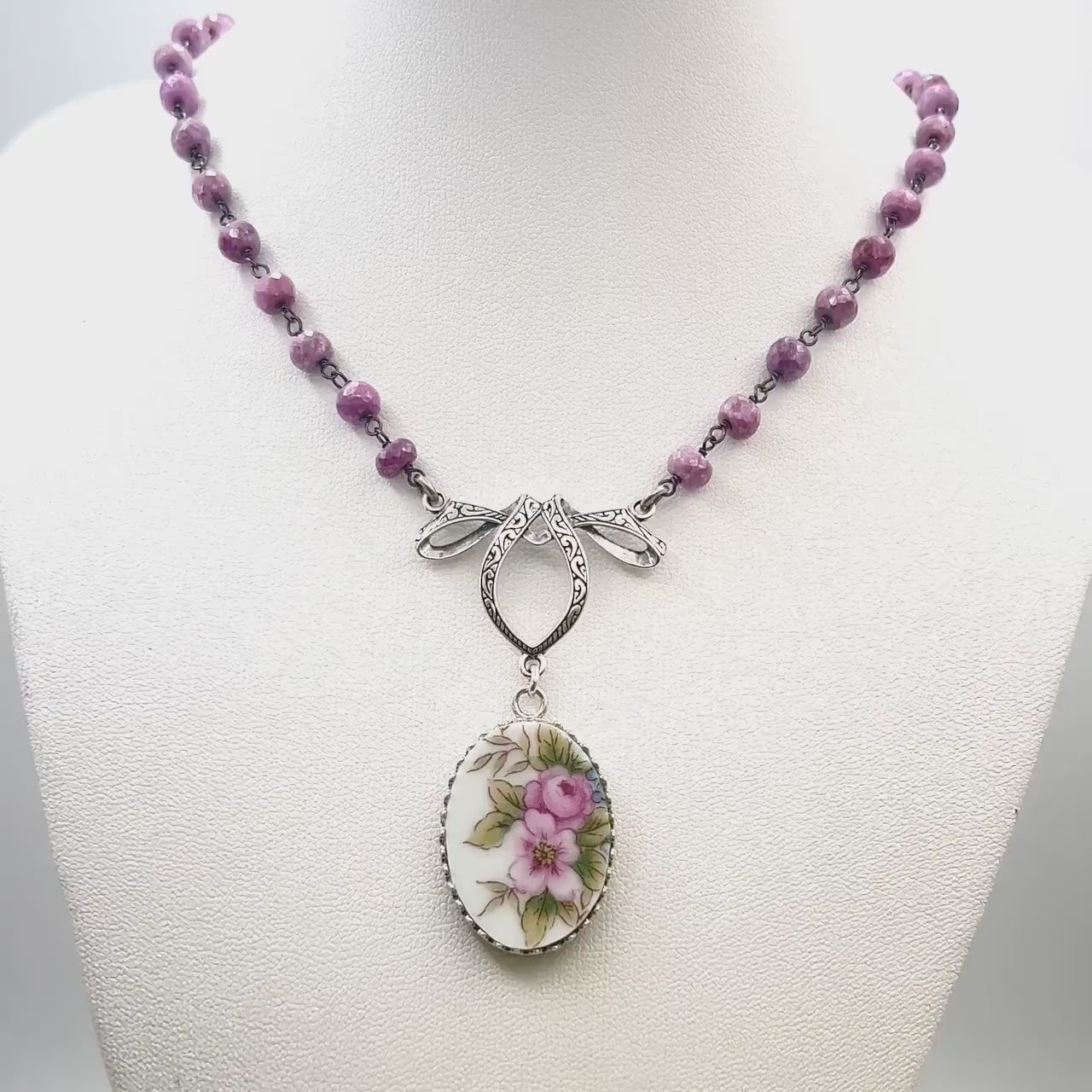 One-of-a-Kind 20th Anniversary Gift for Wife, Sterling Silver Sapphire Necklace,  Artisan China Jewelry