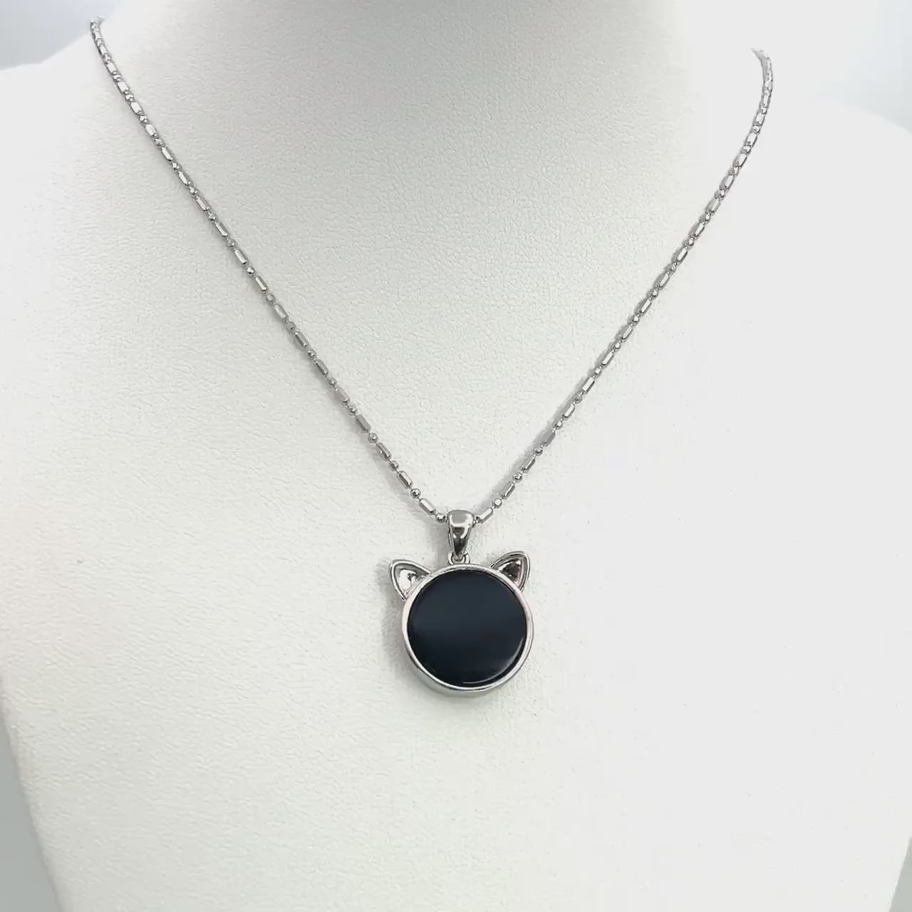 Black Onyx Cat Necklace, Sterling Silver Cat Jewelry, Gift for Cat Lover or Cat Mom
