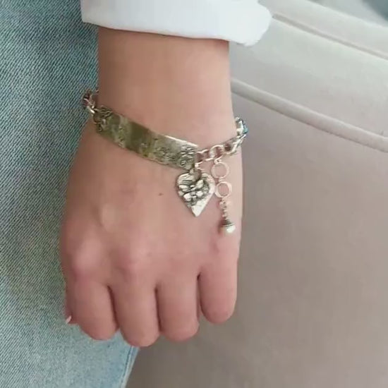 One-of-a-Kind Child of God Sterling Silver Butterfly Charm Bracelet, Copper Turquoise, Religous Gifts for Women