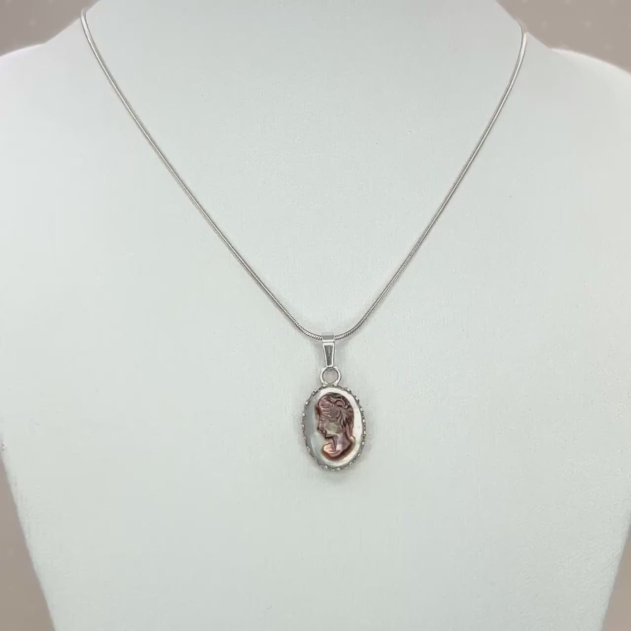 Dainty Vintage Shell Cameo, Sterling Silver Victorian Jewelry