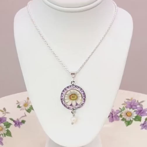 Daisy Crystal and Pearl Necklace, Vintage American China, Anniversary Gifts for Her