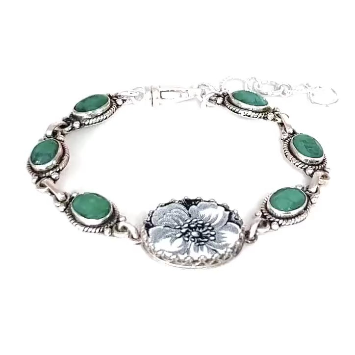 Sterling Silver Emerald Bracelet, 20th Wedding Anniversary Gifts for Wife, Dainty Everyday Bracelet