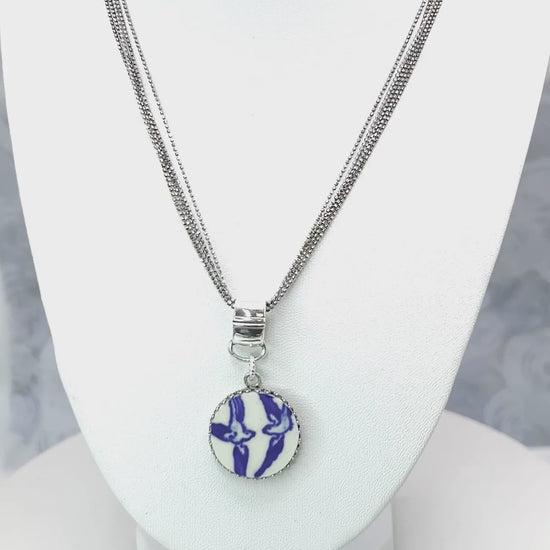 Romantic 20th Anniversary Gifts for Wife, Love Birds Necklace, Vintage Blue Willow Broken China Jewelry, Sterling Silver