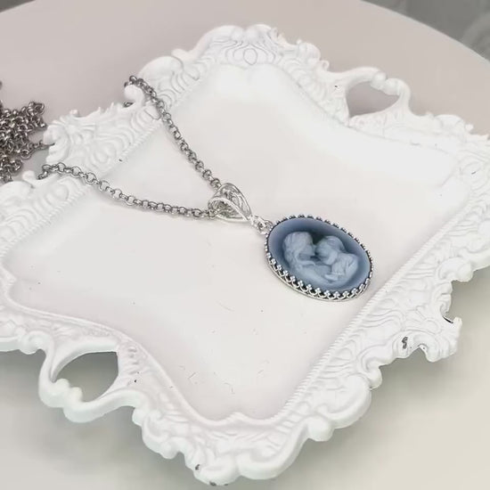 Mother and Child Baby Shower Gift for New Mom, Gemstone Cameo Jewelry