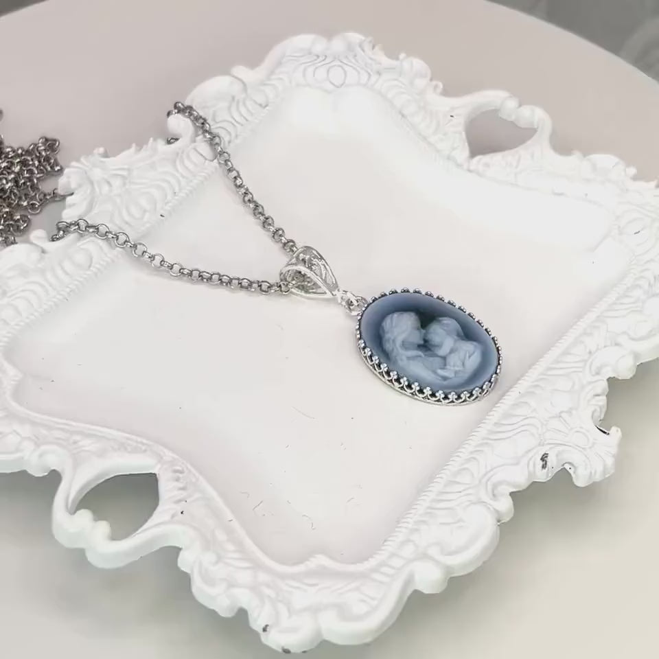 Mother and Child Baby Shower Gift for New Mom, Gemstone Cameo Jewelry