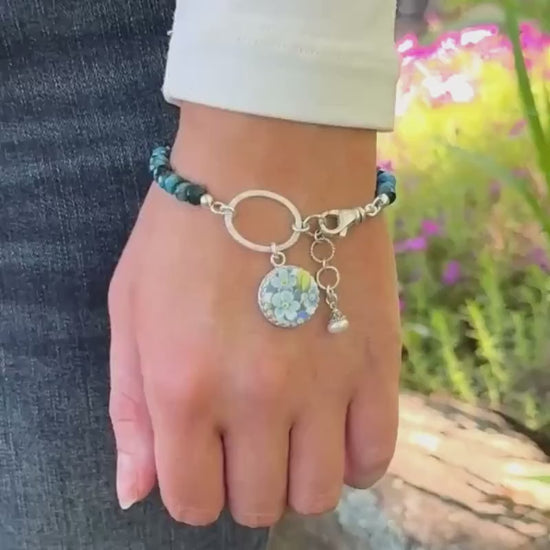 Forget Me Not 20th Anniversary Jewelry, Broken China Jewelry, Adjustable Sterling Silver Bracelet