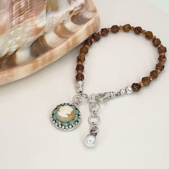 One-of-a-Kind Vintage Shell Cameo Bracelet, Gemstone Jewelry