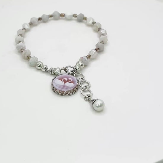 Romantic Jewelry Anniversary Gifts for Her, Gemstone Cameo Bracelet, Gift of Love for Women
