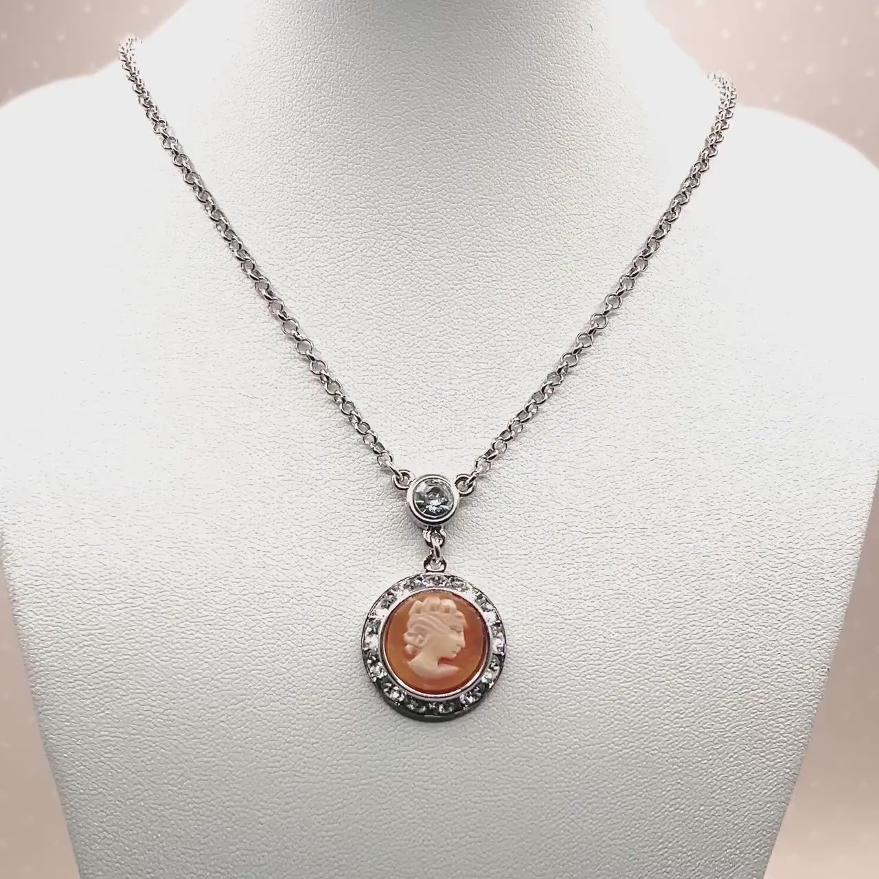 Vintage Shell Cameo Necklace, Elegant Victorian Vintage Necklace, Classic Timeless Crystal Jewelry