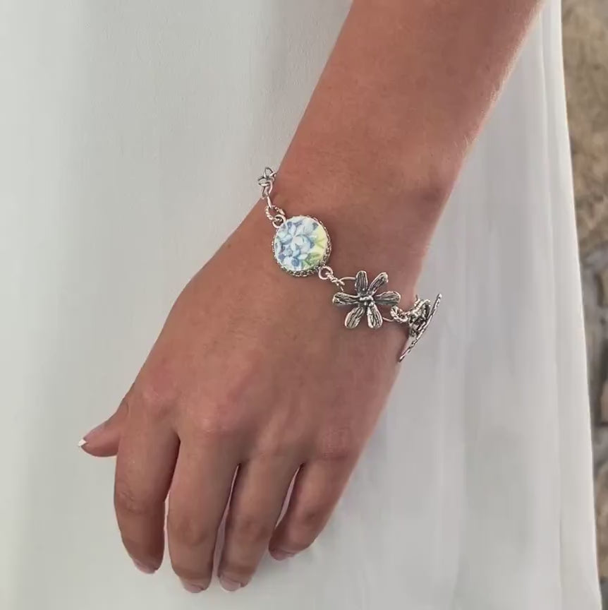 CUSTOM ORDER Silver Toggle  Broken China Jewelry Bracelet, Unique Gifts for Women, Custom Jewelry, Family Gifts, Made from Your China
