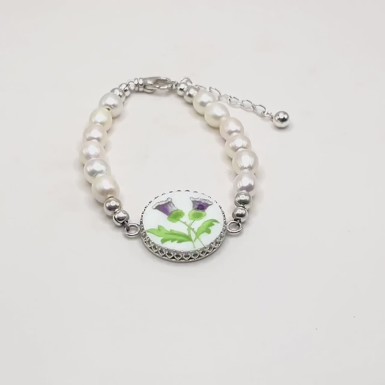 Purple Thistle Pearl Bracelet, Celtic Jewelry, Scottish Wedding, Gifts for Her, Aynsley China