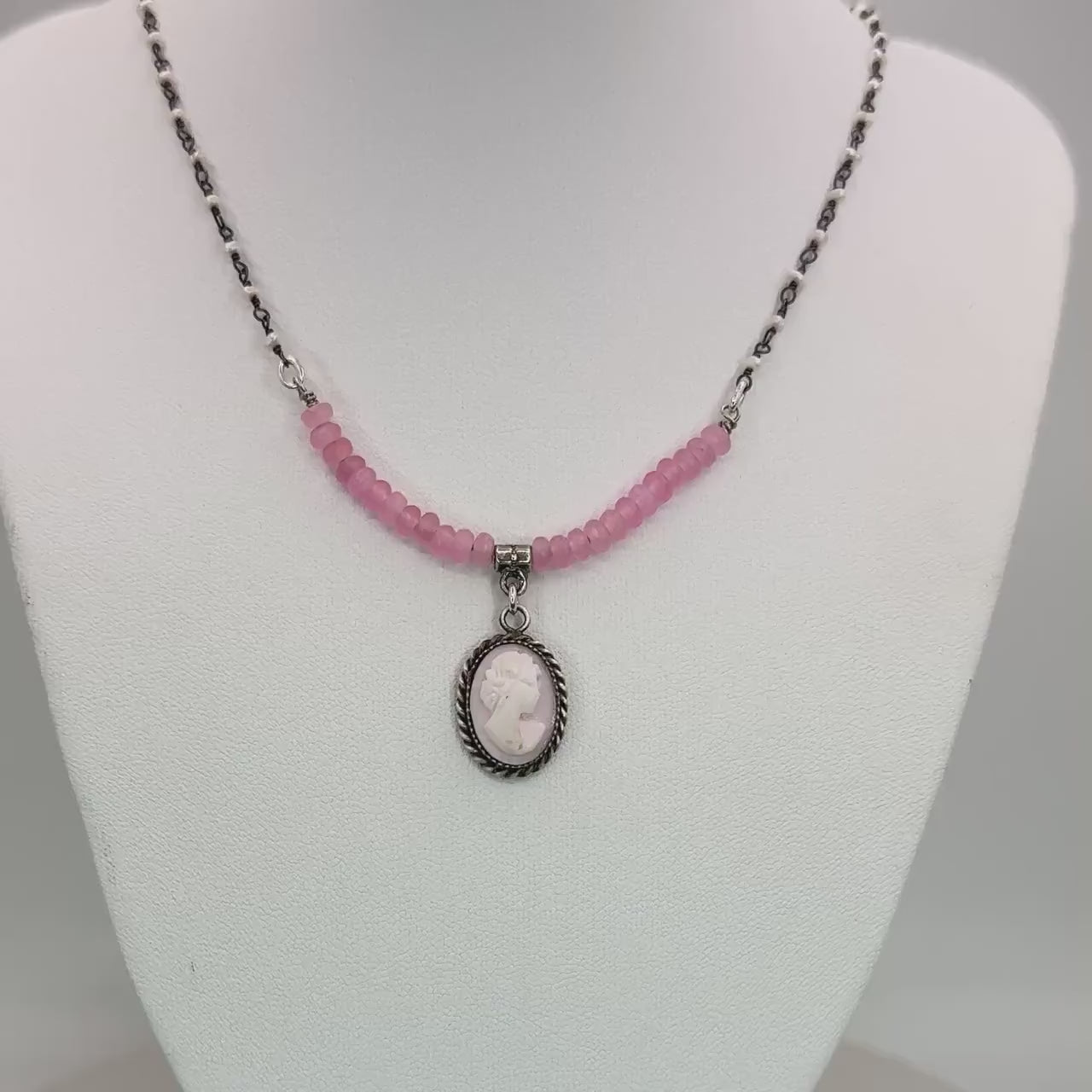 Vintage Shell Cameo & Pearl Necklace, Christmas Gift For Daughter, Victorian Jewelry