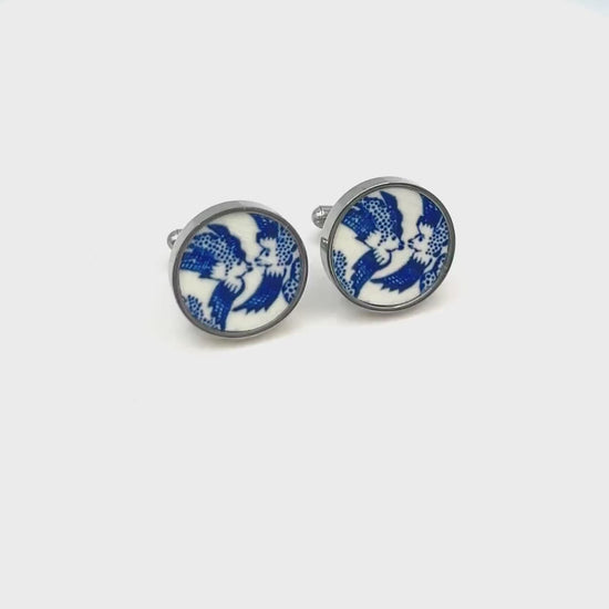 One-of-a-Kind 20th Anniversary Gift, Blue Willow Gifts for Husband, Stainless Steel Jewelry, Cufflinks for Men