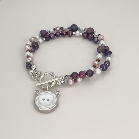 Vintage Button Cat Bracelet, Jewelry Gift for Cat Mom