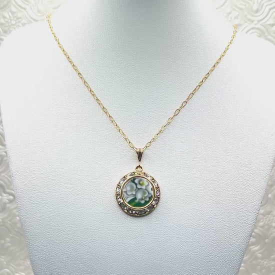 Lily of the Valley Necklace, 20th Wedding Anniversary Gift for Wife, Gold Crystal Broken China Jewelry