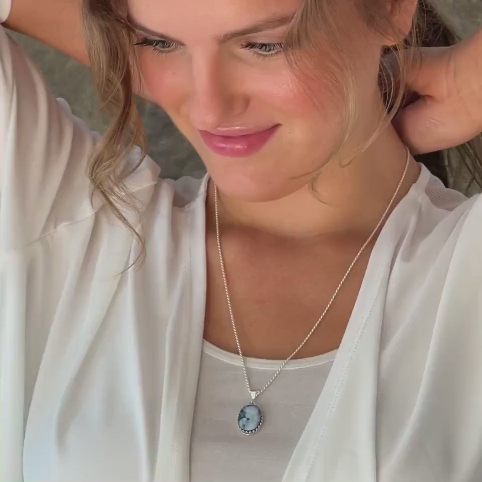 Cat Cameo Necklace, Cat Jewelry, Unique Gifts for Women, Blue Cameo Pendant, Sterling Silver, Woman Holding Cat
