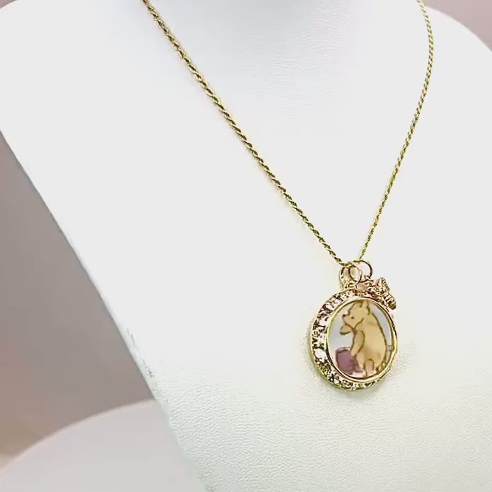 Winnie the Pooh Necklace, Gold Crystal Jewelry, Gift for New Mom, 20th Anniversary Gift for Wife, Broken China Jewelry, Honey Bee Necklace