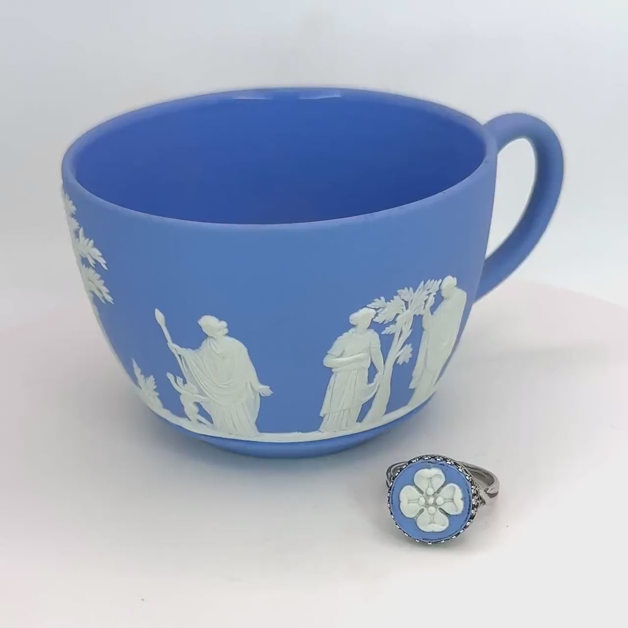 Wedgwood Blue Jasperware Ring, Adjustable Sterling Silver Ring for Women