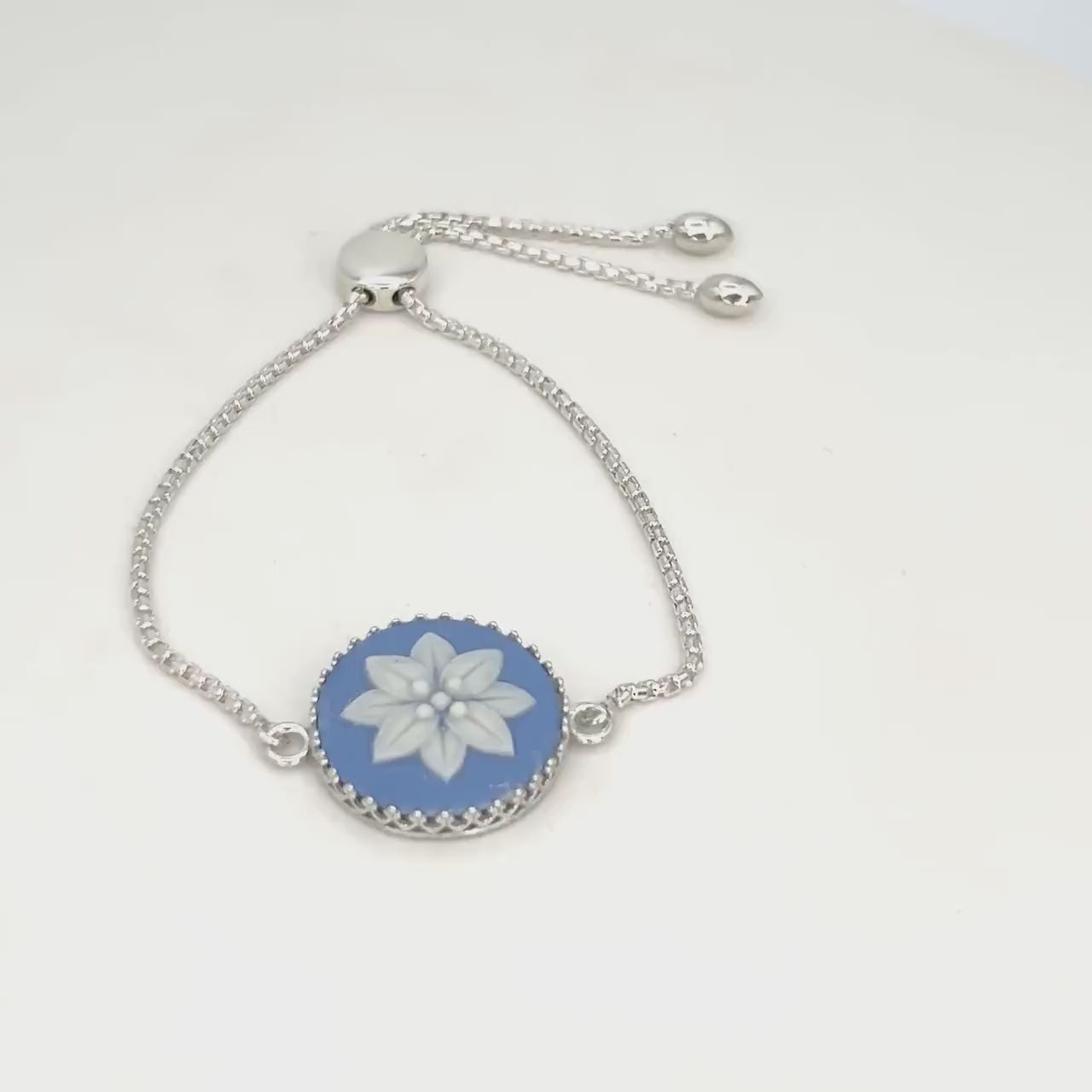 Star Flower Bracelet, Blue Wedgwood Pottery Jewelry, Unique 9th Anniversary Gifts for Wife