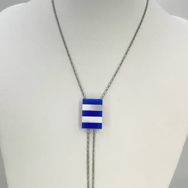One-of-a-Blue Onyx and Mother of Pearl Necklace, Adjustable Bolo Tie Jewelry, Slide Necklace