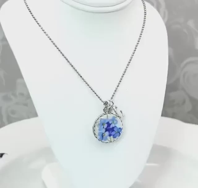 Forget Me Not Initial Necklace, Personalized Friendship Jewelry Gifts, Adjustable and Dainty Name Necklace, Broken China Jewelry