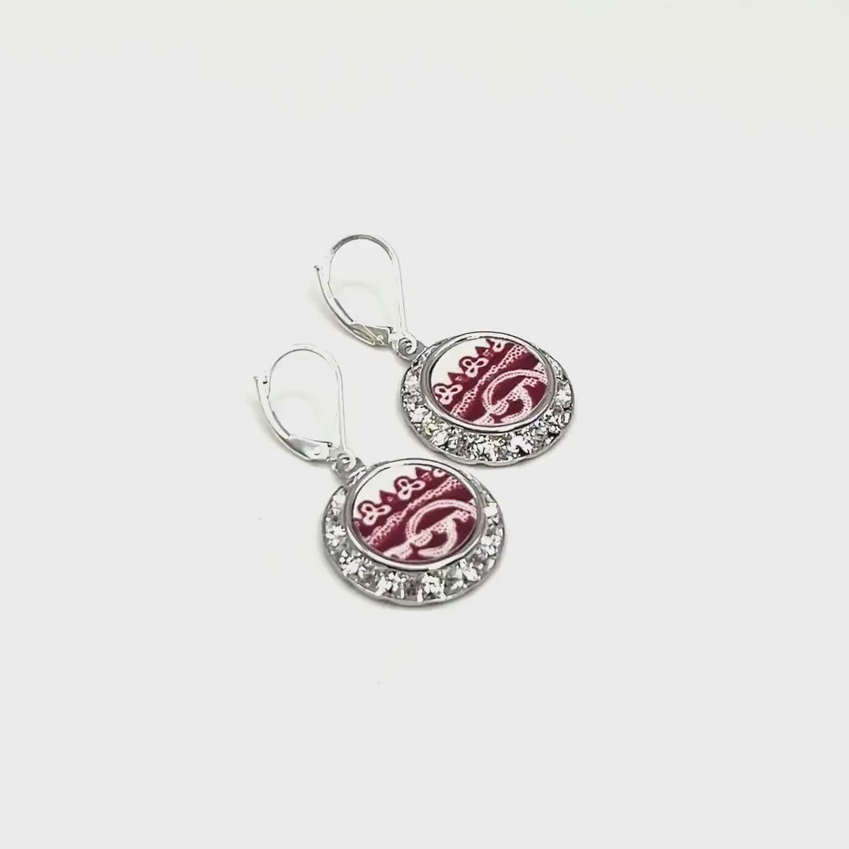 Vintage Red Transferware China, Crystal Earrings for Women, Rhinestone Jewelry