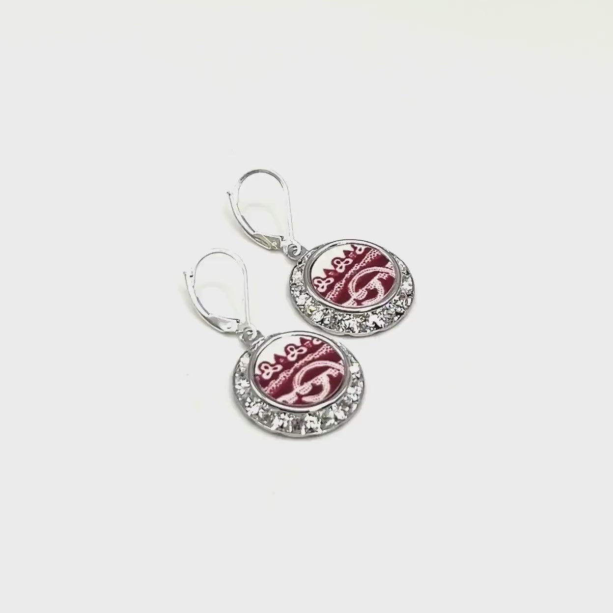 Vintage Red Transferware China, Crystal Earrings for Women, Rhinestone Jewelry