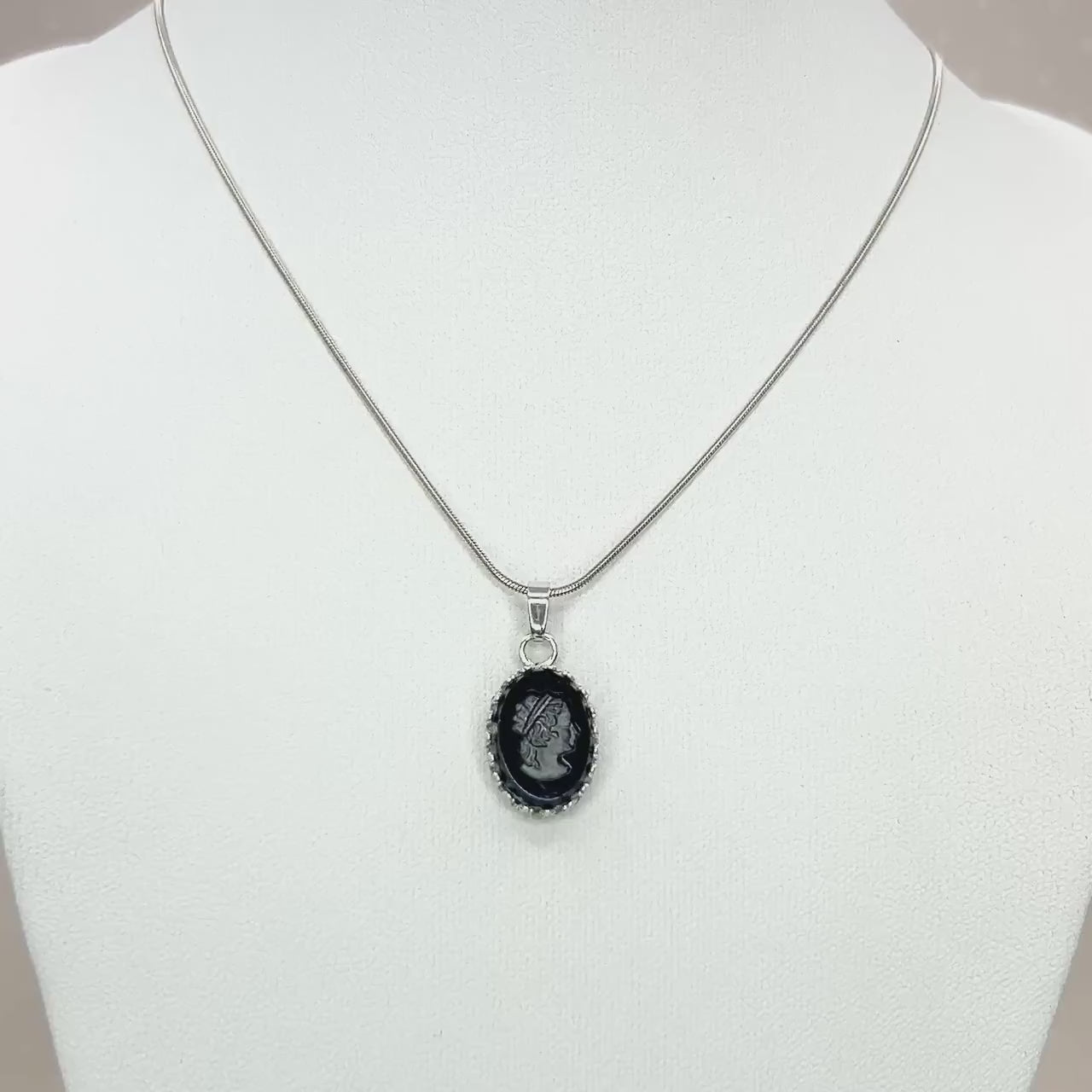 Dainty Vintage German Glass Cameo, Sterling Silver Victorian Jewelry, Gift for Daughter