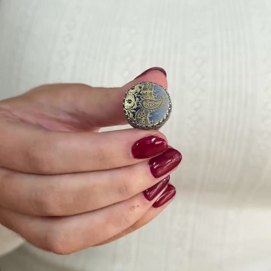 Antique Flow Blue Porcelain Ring, Unique Gifts for Women, Broken China Jewelry, Sterling Silver Adjustable Ring