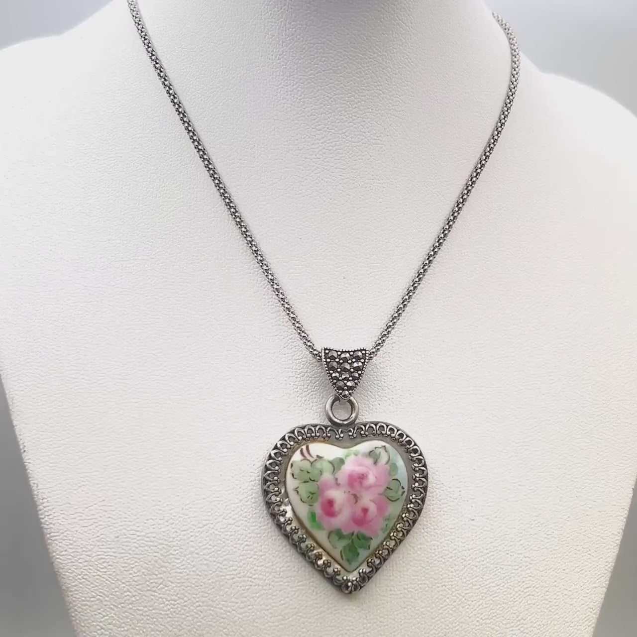 One-of-a-Kind 18th Anniversary Gift, Sterling Silver Statement Button Necklace, Antique Porcelain Necklace