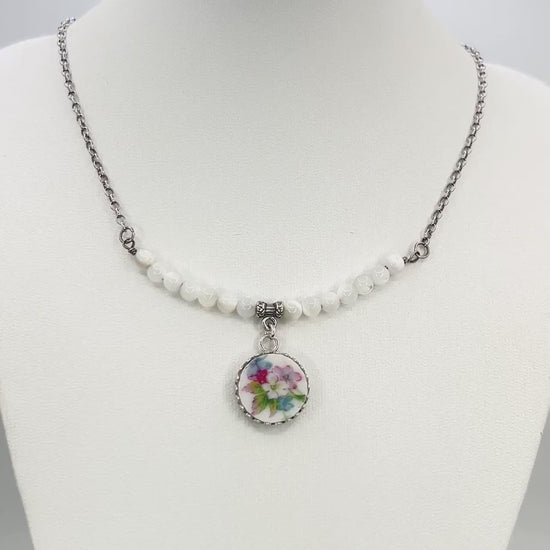 Graduation Gifts, One-of-a-Kind Flower Necklace, French Limoges Broken China Jewelry, Forget Me Not Gift for Graduate