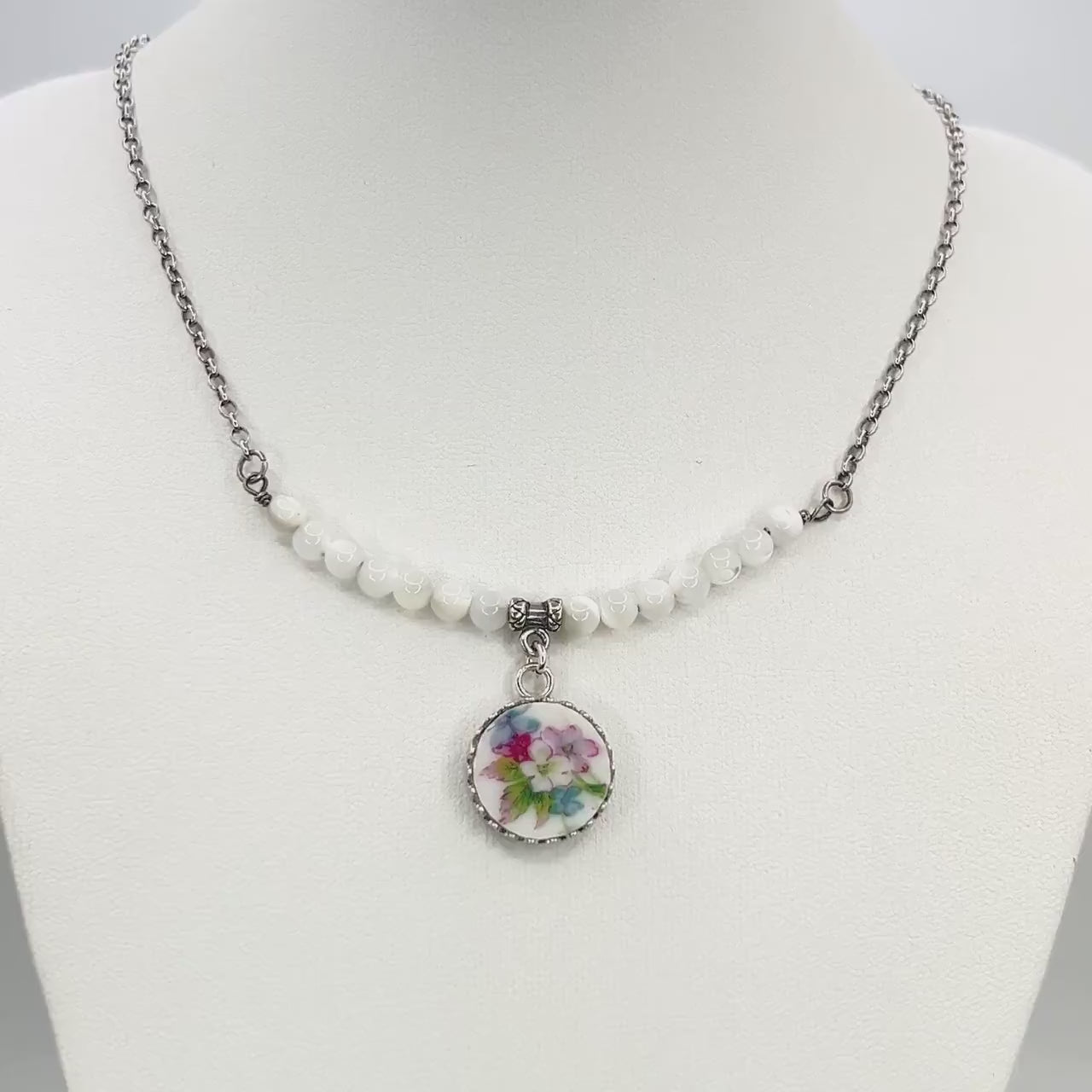 Graduation Gifts, One-of-a-Kind Flower Necklace, French Limoges Broken China Jewelry, Forget Me Not Gift for Graduate
