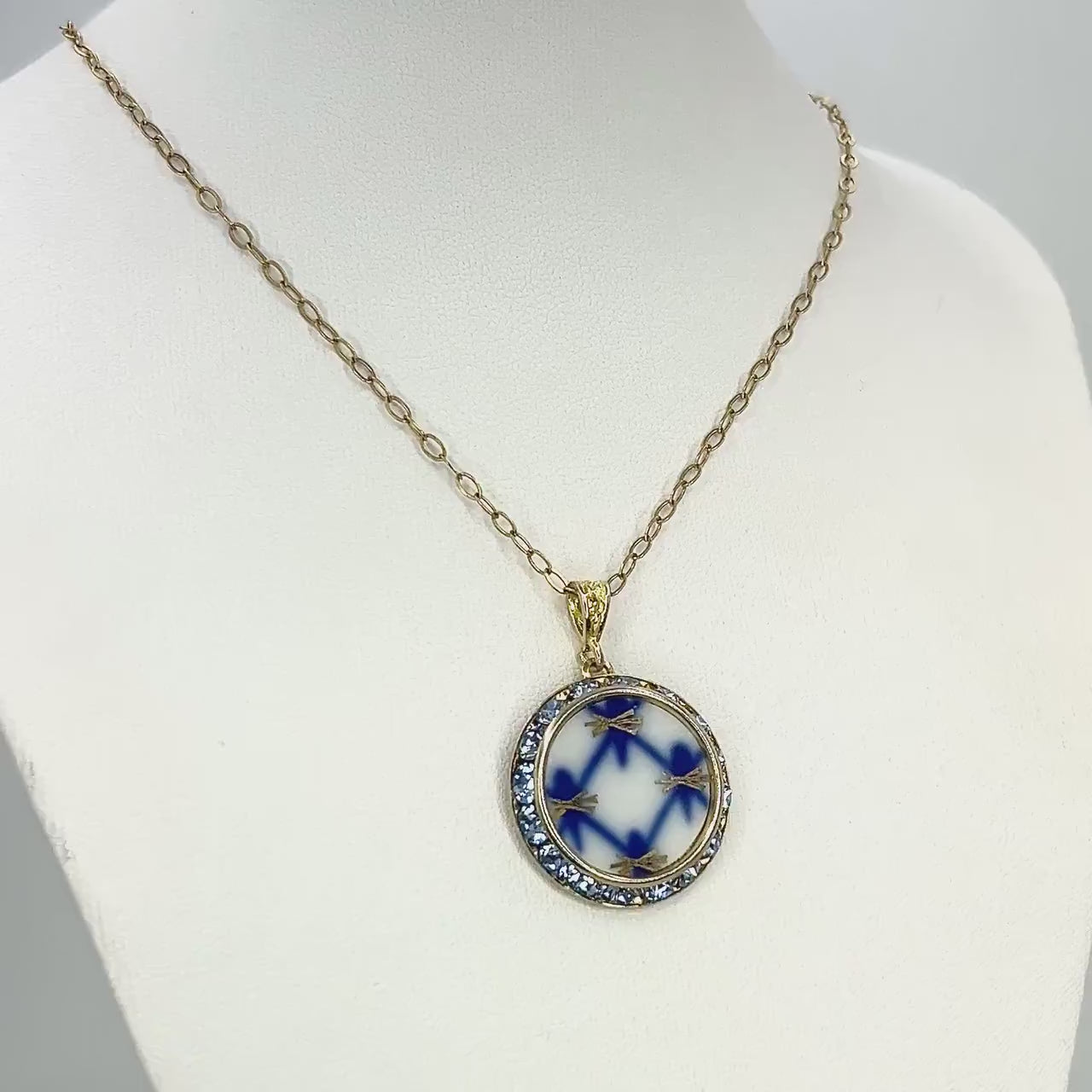 Repurposed Lomonosov Porcelain, 18th Anniversary Gift for Wife, Gold Crystal Jewelry